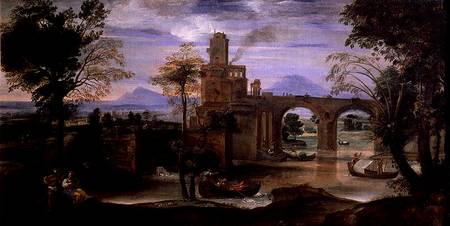 Roman Landscape with a Bridge à Annibale Carracci, dit Carrache