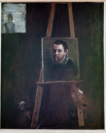 Self portrait mounted on an easel à Annibale Carracci, dit Carrache