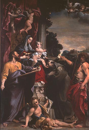 Thronende Madonna mit dem heiligen Matthaeus à Annibale Carracci, dit Carrache