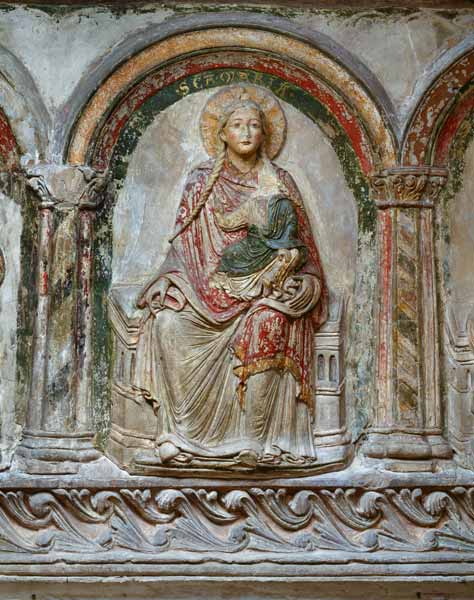Maria mit dem Kind umgeben von 6 Aposteln (Südliche Chorschranke), Detail: Maria. Ende 12. Jh. à Anonym Romanisch