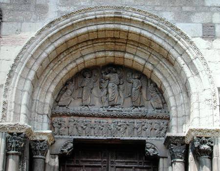The Ascension, tympanum from the Porte Miegeville à Anonym Romanisch