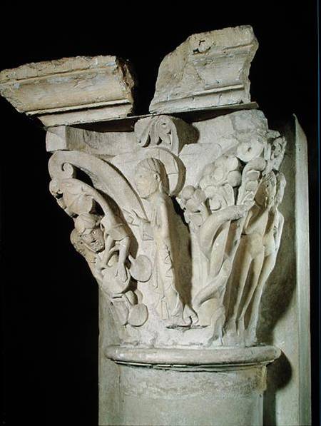 Capital with a relief depicting Adam and Eve à Anonym Romanisch
