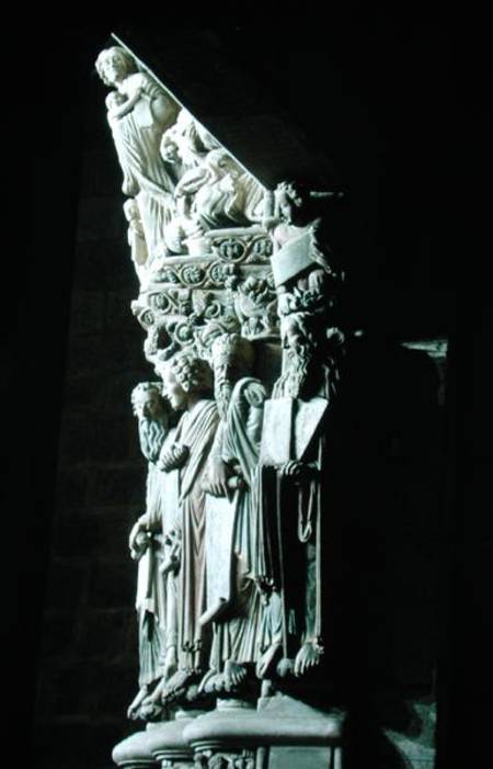 Detail of the Portico de la Gloria with the Old Testament prophets à Anonym Romanisch