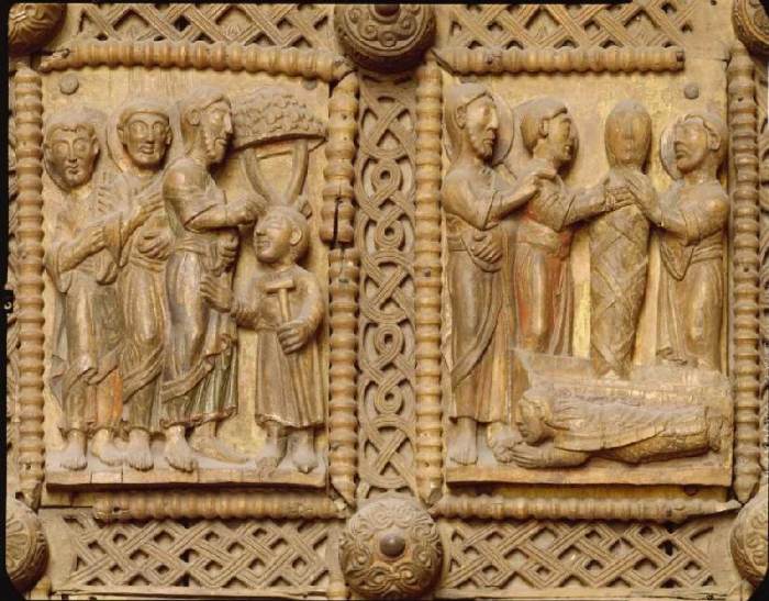 Kapitoltüre, Heilung des Blinden, Erweckung des Lazarus à Anonym Romanisch