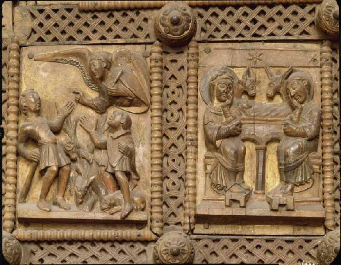 Kapitoltüre, Verkündigung an die Hirten, Geburt Christi à Anonym Romanisch