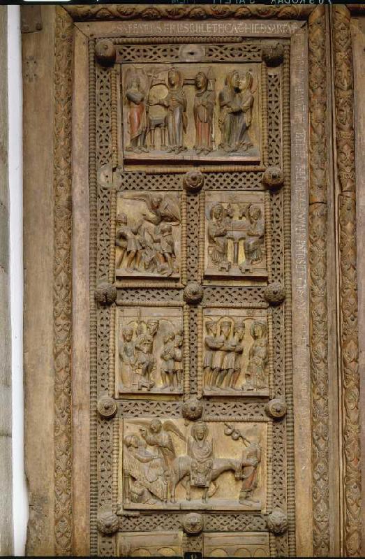 Kapitoltüren, linker Torflügel, obere Hälfte: Verkündigung an Maria und Heimsuchung, Verkündigung an à Anonym Romanisch