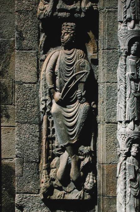 King David, detail from the Portico de las Platerias à Anonym Romanisch