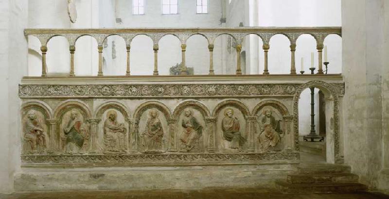 Maria mit dem Kind umgeben von 6 Aposteln (Südliche Chorschranke). Ende 12. Jh. à Anonym Romanisch