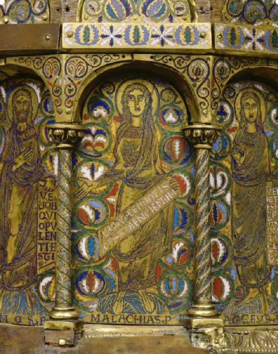 Propheten mit Spruchbändern (Kuppelreliquar), Detail: Malachias à Anonym Romanisch
