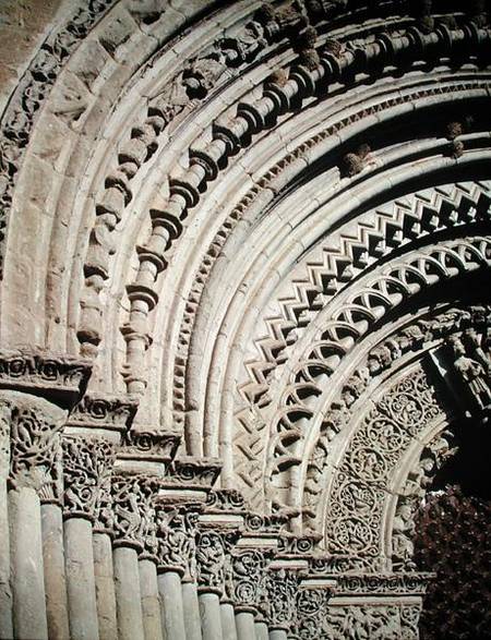 Sculptural detail from the facade of the main portal à Anonym Romanisch