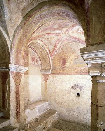 View of the Carolingian frescoes in the inner crypt à Anonym Romanisch
