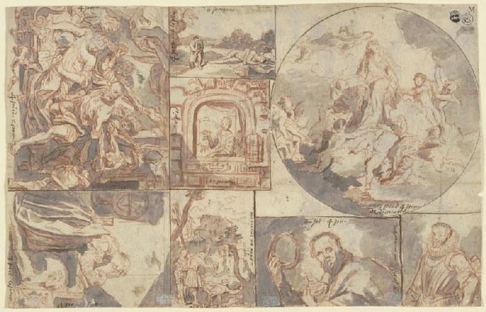 Acht Miniaturen nach Gemälden, darunter Rubens Gefangennahme des Simson sowie Domenico Fettis Melanc à Anonyme