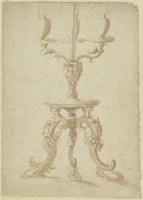 Dreiarmiger Leuchter, Fuß aus drei Karyatiden mit Voluten bestehend