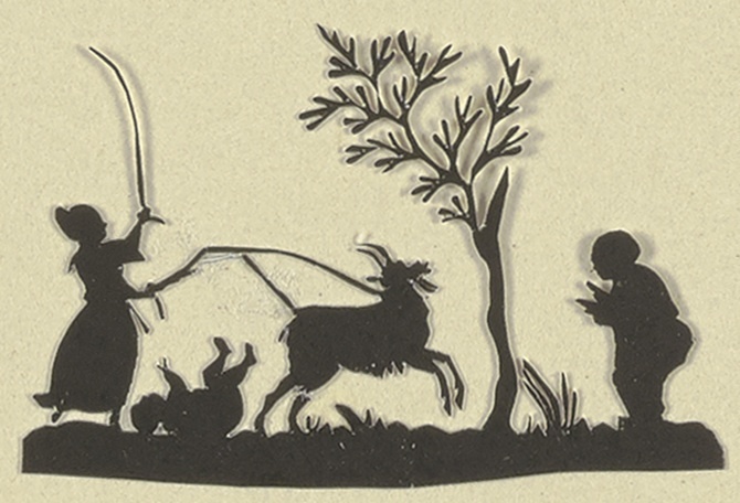 Ein Hirtenpaar mit Kind und Ziege unter einem Baum à Anonyme