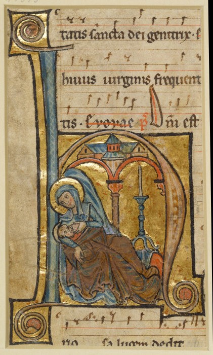 Initiale H: Maria gibt dem Jesuskind die Brust à Anonyme