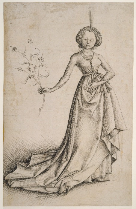 Junge Frau mit Blütenranke à Anonyme