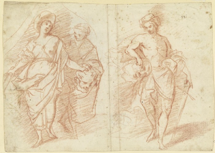 Links Judith mit dem Haupt des Holofernes, rechts David mit dem Haupt des Goliath à Anonyme