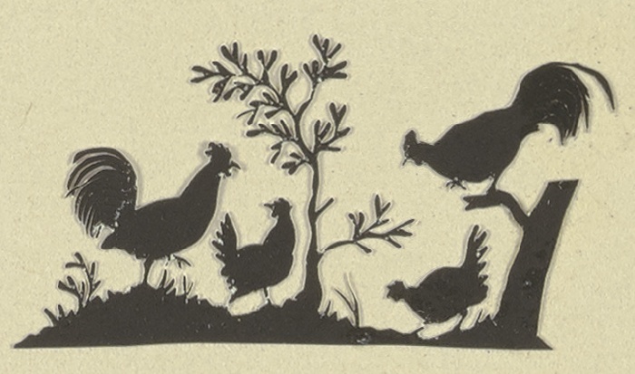 Zwei Hähne und zwei Hennen unter einem Baum à Anonyme