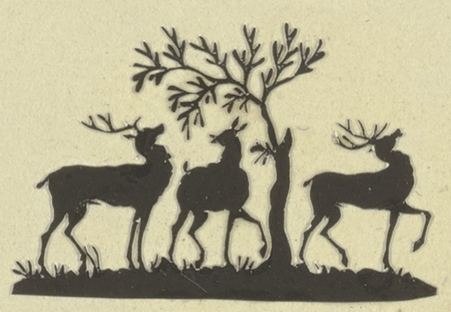 Zwei männliche Hirsche und eine Hirschkuh unter einem Baum à Anonyme
