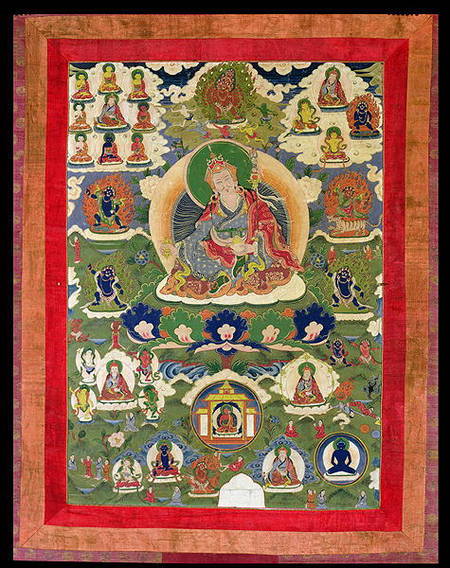 1952/3 Thangka of Padmasambhava with thirty-one major and several minor Figures depicting Padmasambh à Anonyme