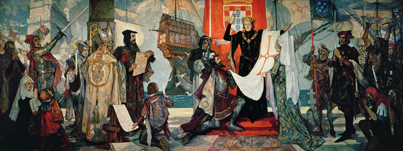 Departure for the Cape, King Manuel I of Portugal blessing Vasco da Gama and his expedition, c.1935 à Anonyme
