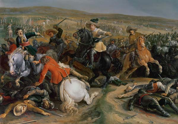 Gustavus II Adolphus, King of Sweden (1595-1632) leading a cavalry charge at the Battle of Lutzen à Anonyme
