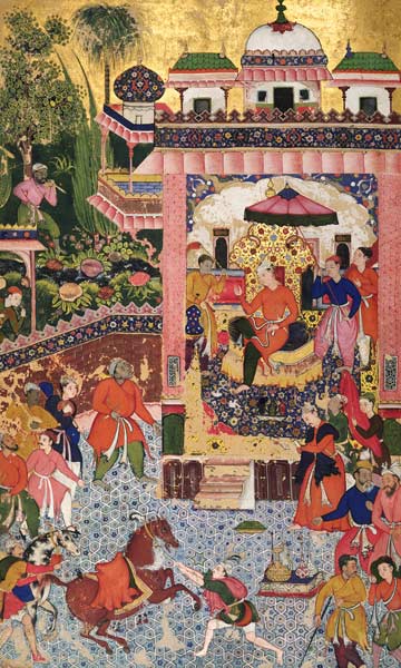 L.53.2/7 folio 28 A Durbar Scene, from the 'Khizr Khani Duval Rani',Mughal à Anonyme