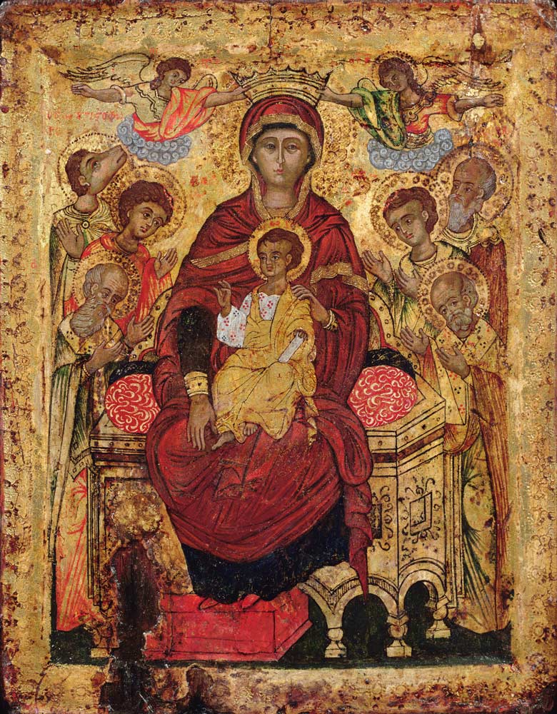 Madonna and Child enthroned with SaintsGreek Islands icon à Anonyme