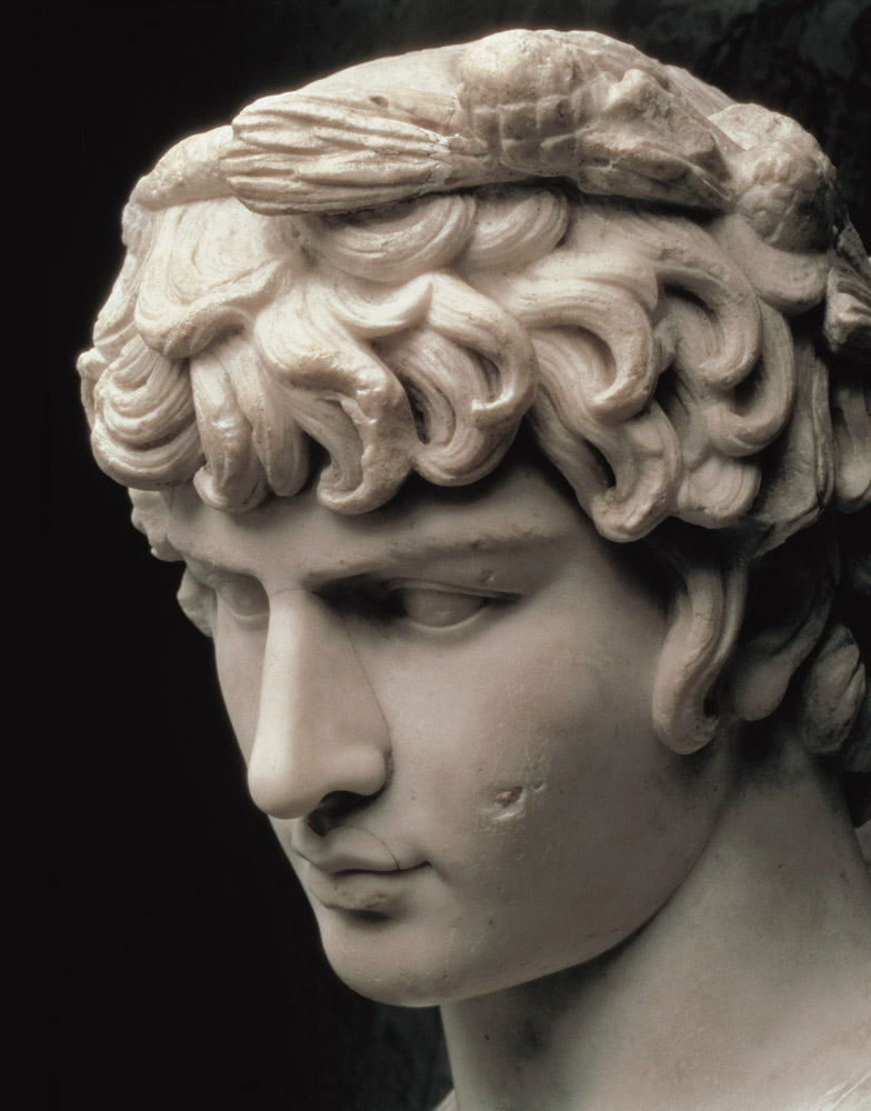 Portrait head of Antinous wearing the wreath of Dionysus, part of a statue from the villa of Emperor à Anonyme