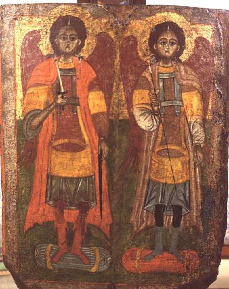 Archangels Michael and Gabriel, Byzantine icon,early period à Anonyme