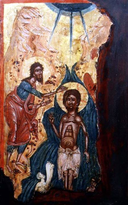 The Baptism of Christ (fragment of)Macedonian icon à Anonyme