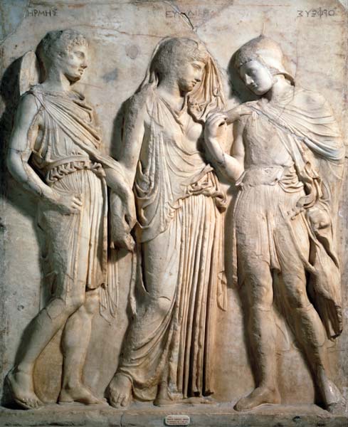 Hermes, Orpheus and Eurydice, relief à Anonyme
