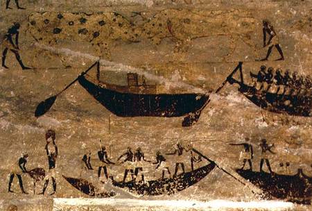 Boats going downstream, detail from a tomb wall painting,Egyptian à Anonyme
