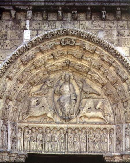 Christ in Majesty with the Evangelist Symbols and Apostles, tympanum, central door of the Royal Port à Anonyme