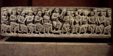Christ seated and teaching surrounded by the Apostles, marble christian sarcophagus, acquired from t à Anonyme