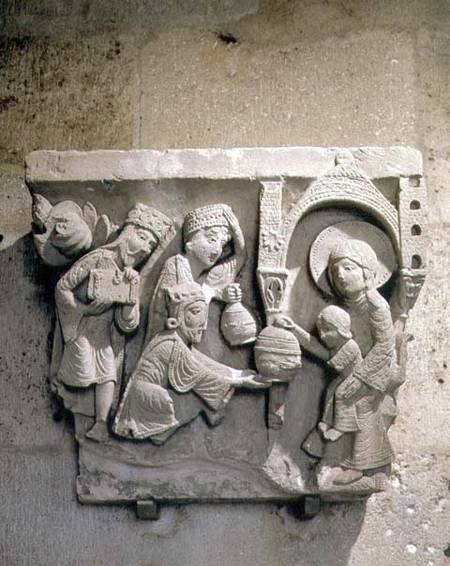 Column capital depicting the Adoration of the Magi à Anonyme