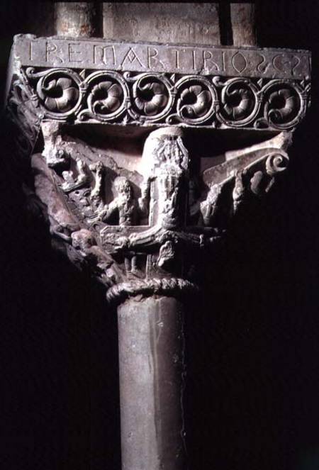 Column capital depicting the crucifixion of St. Peterfrom the cloister à Anonyme