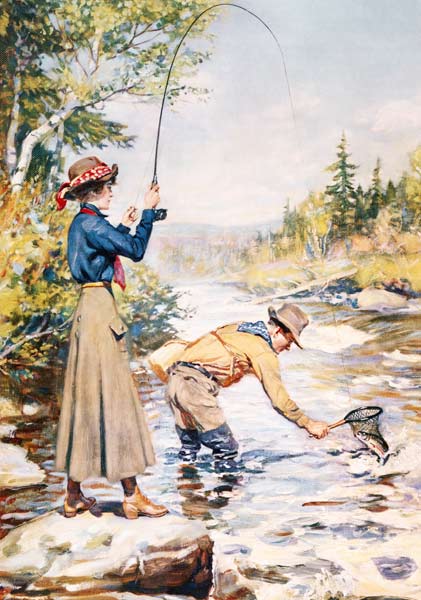 Couple Fishing on a River à Anonyme