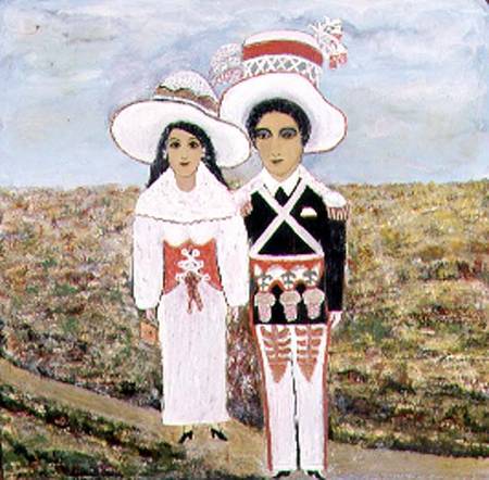 Couple in Peasant costume, Naive artist (C.20) à Anonyme