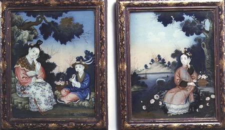 Courtly ladies(from a pair of paintings on glass à Anonyme