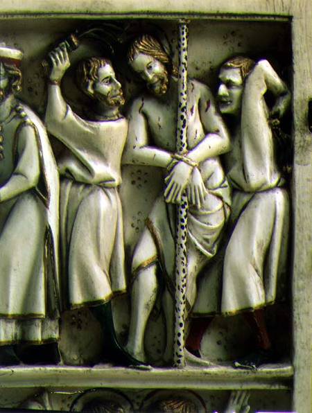 The Flagellation of Christ, detail of ivory diptych,French à Anonyme