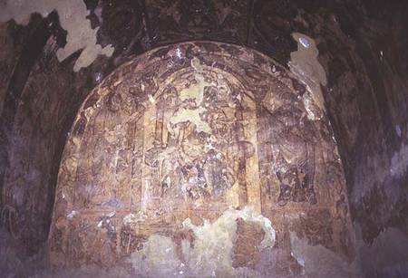 Fresco depicting a throned monarch with a halo under a baldachinofrom the Alcove à Anonyme