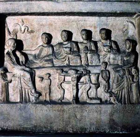 Funeral banquet scene from a stela relief Greek à Anonyme