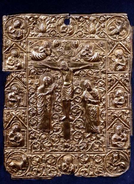 Gospel cover, depicting the Crucifixion and Apostles,Serbian (Northern Macedonia) à Anonyme