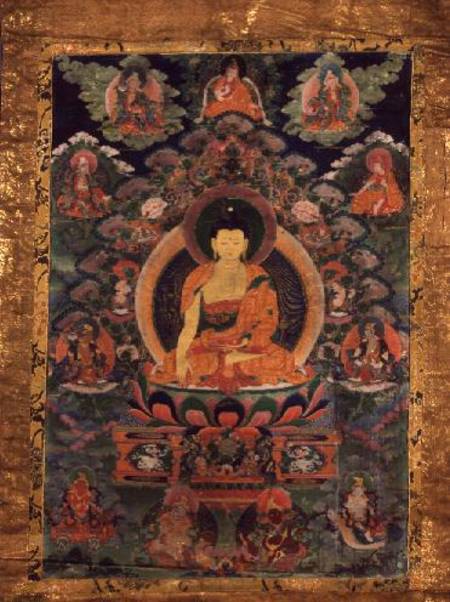 GQ122 Thangka of Shakyamuni Buddha with eleven figures à Anonyme