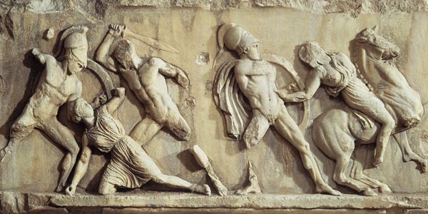 The Battle of the Greeks and the Amazonspart of the frieze from the Mausoleum of Halicarnassus à Anonyme