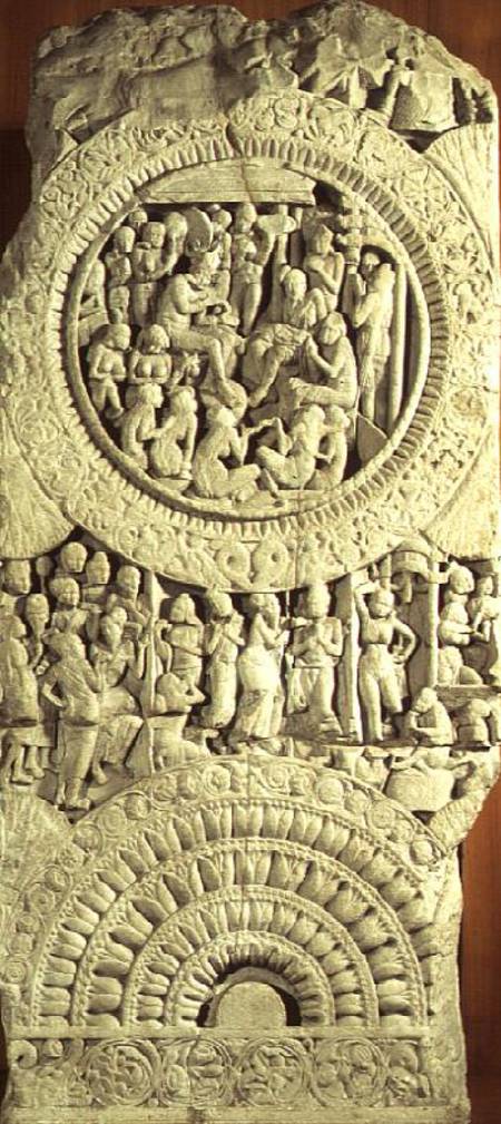 Greenish limestone carving depicting a story from the Jatakas, Amaravati,AP à Anonyme