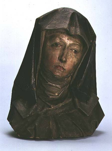 Head of St. Anne, painted wood sculpture, from the workshop of Tilman Riemenschneider (c.1460-1531), à Anonyme
