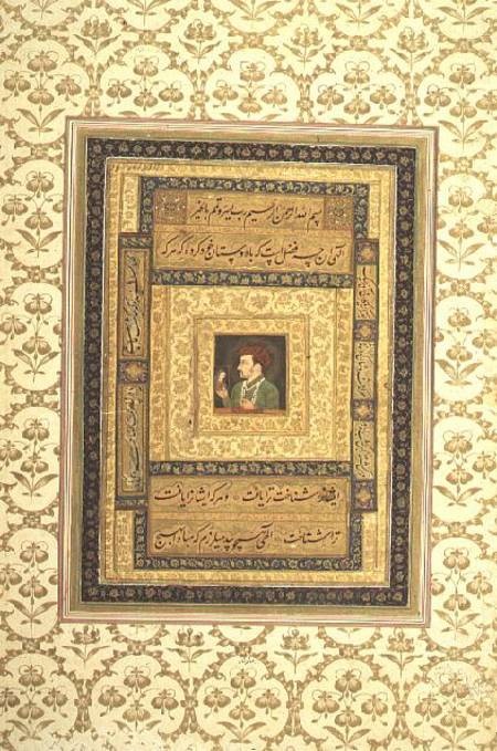 Jahangir holding a picture of the Madonna, inscribed in Persian: Jahangir Shah,Moghul à Anonyme