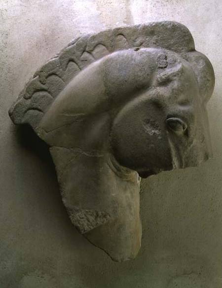 The Mares of Diomedes, detail of a horse's head from a series of metopes depicting the Labours of He à Anonyme